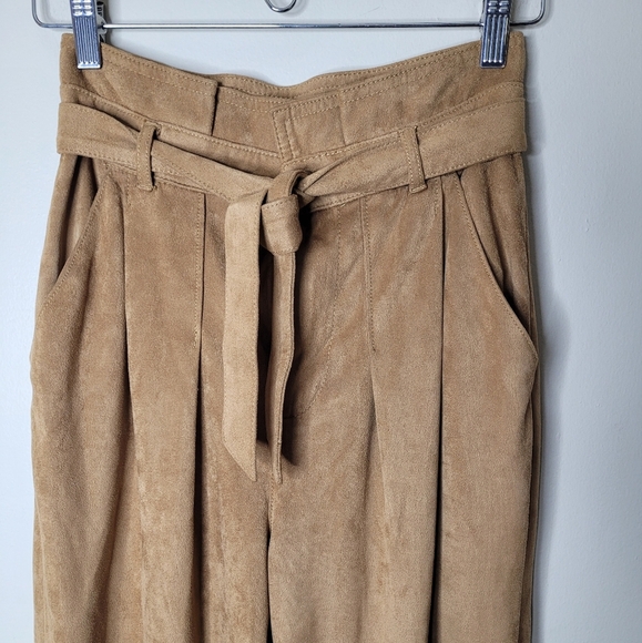 Free People Nightfall Faux Suede Paperbag Pants Camel Brown 0 Boho Streetwear - Picture 5 of 10